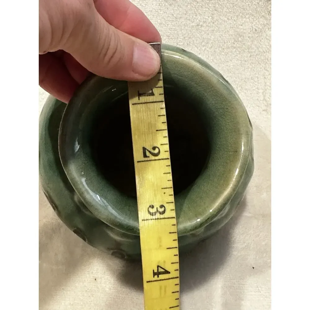 Handcrafted pottery vase green Brown crackle dripping glaze Decor Boho Retro